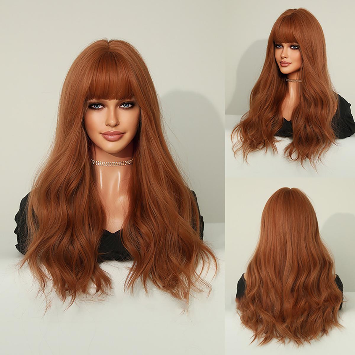 

Жен. 60 см Искусственные волосы Темно-коричневый Парик Длинные волосы Длинные вьющиеся волосы Розовые волосы Сетка Головные уборы Полный головной убор Натуральный настоящий парик 60cm 24inch сплав оранжевый