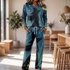 Set Pigiama Casual da Donna con Manica Lunga, Girocollo e Coulisse sui Pantaloni a Gamba Larga per Dormire e