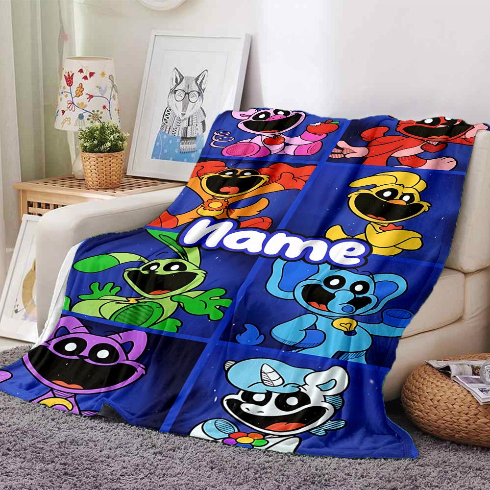Customiz Name Personality Smiling Critters Blanket Soft &Warm Sofa Office Bed Travel Lunch Break Blanket, Gift Suitable All Seasons
