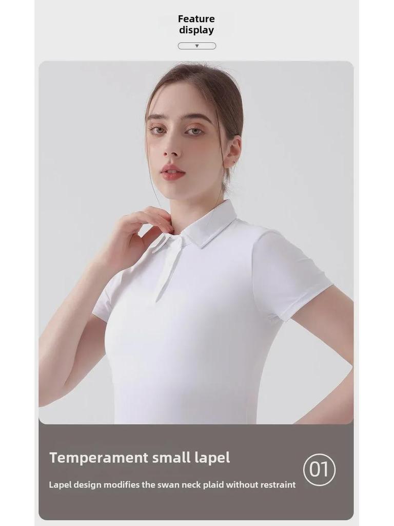 Women's Short Sleeve Yoga & Sports Polo Shirt - Breathable Fitness & Outdoor Running Apparel for Tennis, Badminton, and Golf.