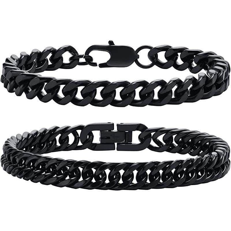 Cross Bestseller Stainless Steel Figaro Cuban Bracelet - Fashionable, Colorfast Titanium Gold & Black