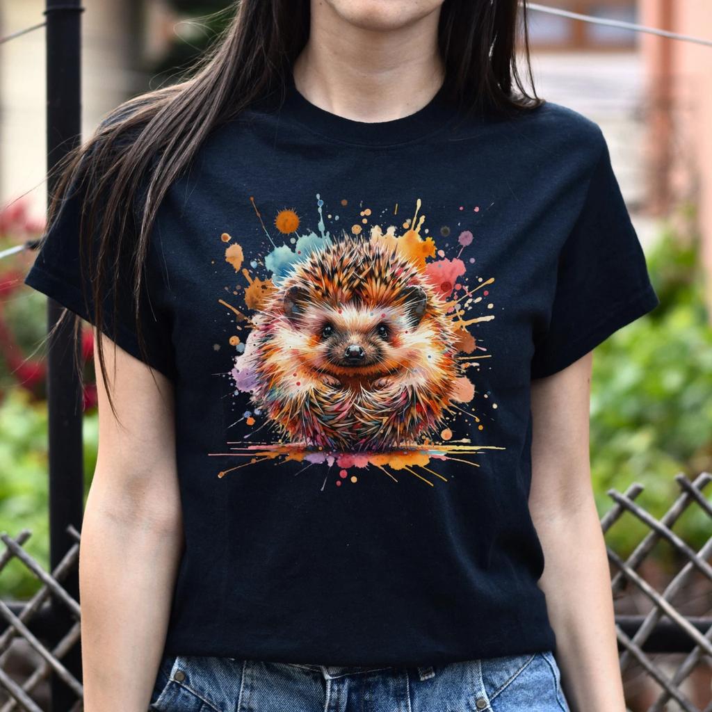 Artistic Hedgehog Color Splash Unisex T-shirt Black Navy Dark Heather