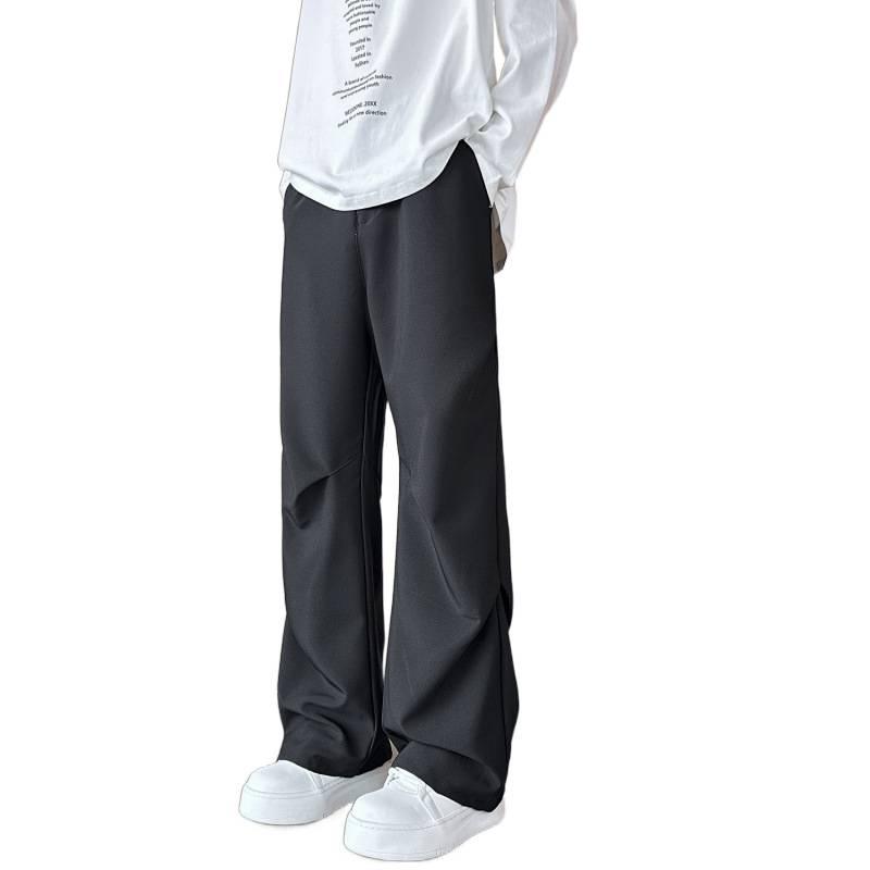 American Cleanfit Drape Casual Trousers Men's Trendy Brand Black Straight Thin Wide-leg Trousers Wrinkled Overalls