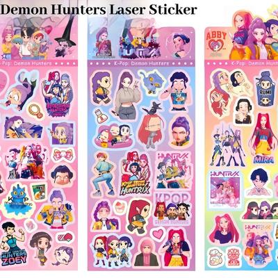 18/36pcs KPOP Demon Hunters Guka Devil Men's Group Anime Laser Cut Sticker for Office Stationery And School Supplies Decoration@