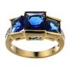 Luxury Female Crystal Blue Stone Big Yellow Gold Color Wedding Jewelry For Women Vintage Bride Square Engagement Ring
