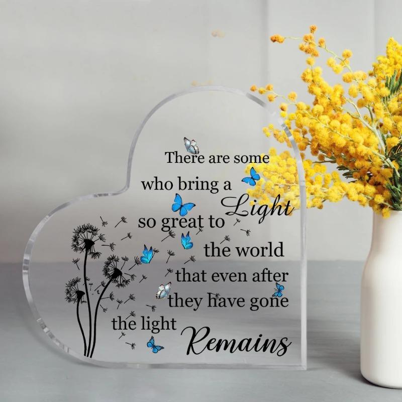 2D Flat Acrylic Heart Keepsake Sympathy Gifts Desktop Decoration Plaque, Home Decor Plaque Hanging Wall Art Decorative Garden Decoration for Room Door