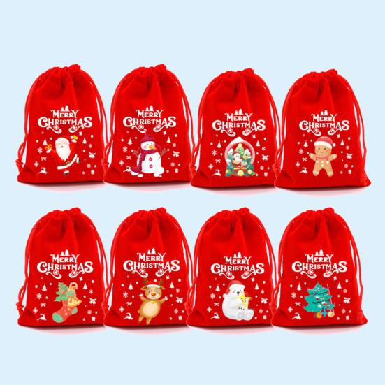 Red Christmas Drawstring Gift Bags Fabric Favor Pouches for Candy Apples Holiday Gift Bag