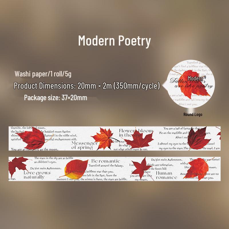 Ketchup Girl Retro Fallen Leaves Washi Tape & Paperless Base - One Leaf Poem Series in 6 Unique Styles