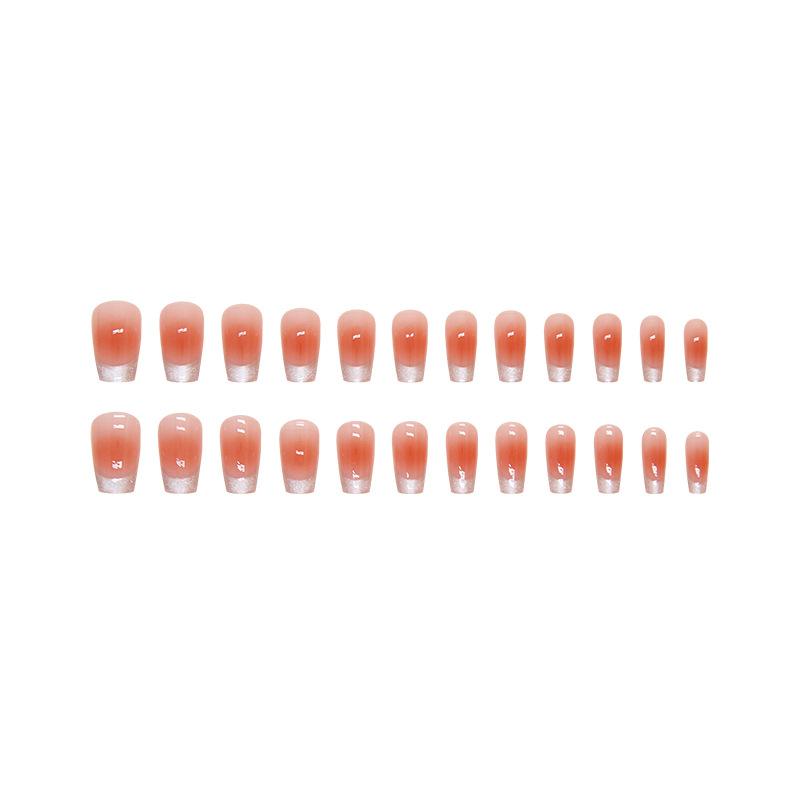 24 Pieces Blush French Cat's Eye Wearing Nail Removable Medium and Long T Nail Patch Nail Patch Ins Wind Whitening Live Nail Patch
