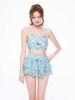 Women's High-End Halter Swimsuit Set: Tummy Concealing, Short Sleeve, Three-Piece with Skirt—Perfect for Hot Springs Vacations.
