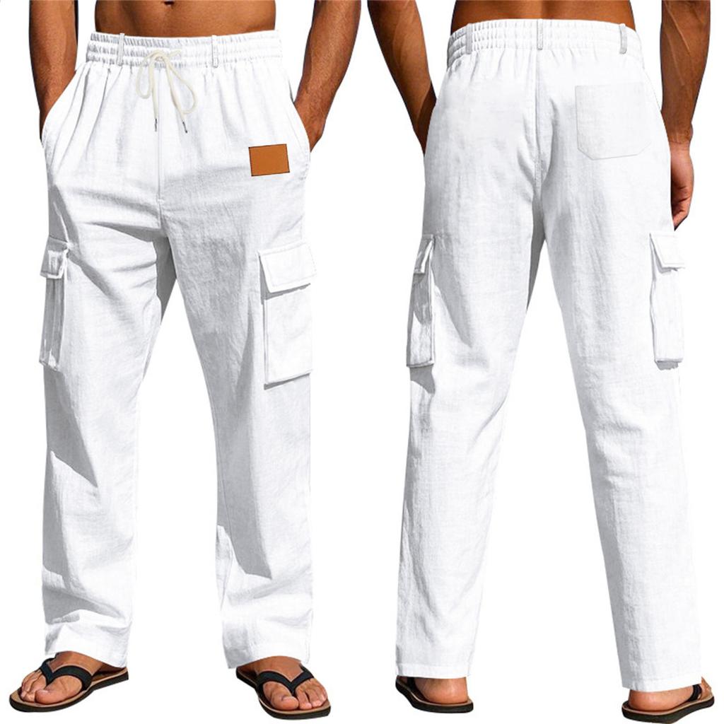 Pantaloni Casual Estivi da Uomo in Cotone e Lino - Gamba Dritta - Monocolore