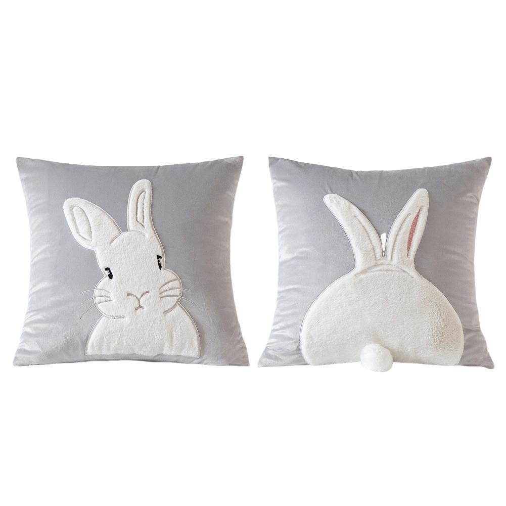 2 Stück Ostern Plüsch Hase Bestickter Kissenbezug Hasenmuster Dekorative Zierkissenbezug für Sofa Couch Heimdekor 45x45cm