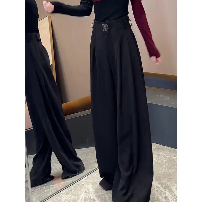 Summer Cool New Trendy Black Thin Loose Wide-Leg Pants for Women, High-End Versatile Casual Pants