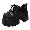 Fashion 9.5CM Spring Women Bling High Heels New 2025 Platform Casual Walking Shoes Non-slip Wedges Leather Chunky Sneakers Lace-up Pumps
