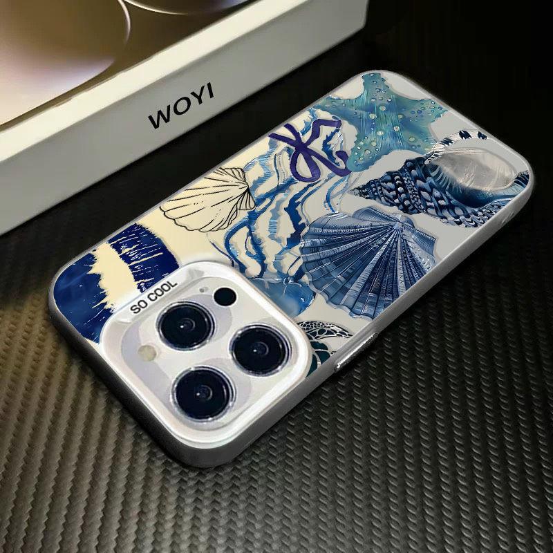 Blue Starfish Shell Phone Case For IPhone 16 15 14 13 12 11 Pro Max Matte Hard Back Cover For Iphone 16 Pro 16E Case Cover Funda