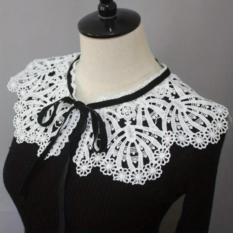 Perfect Match New Embroidered Lace-Up White Fake Collar For Girls, Black Lace-Up Floral Crochet Collar Dress Sweater Decoration Collar