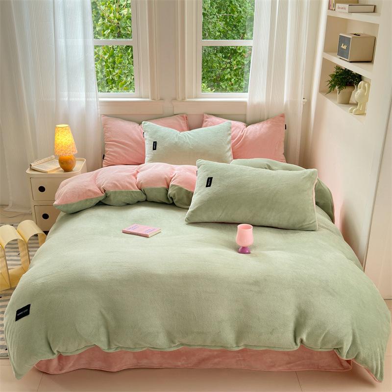 Class A Maternal and Infant Grade Milk Fleece Bed Sheet Quilt Cover Single Piece Pillowcase Fleece Four Piece Set Bed Cover Quilt Cover 1.2m 3pcs Set