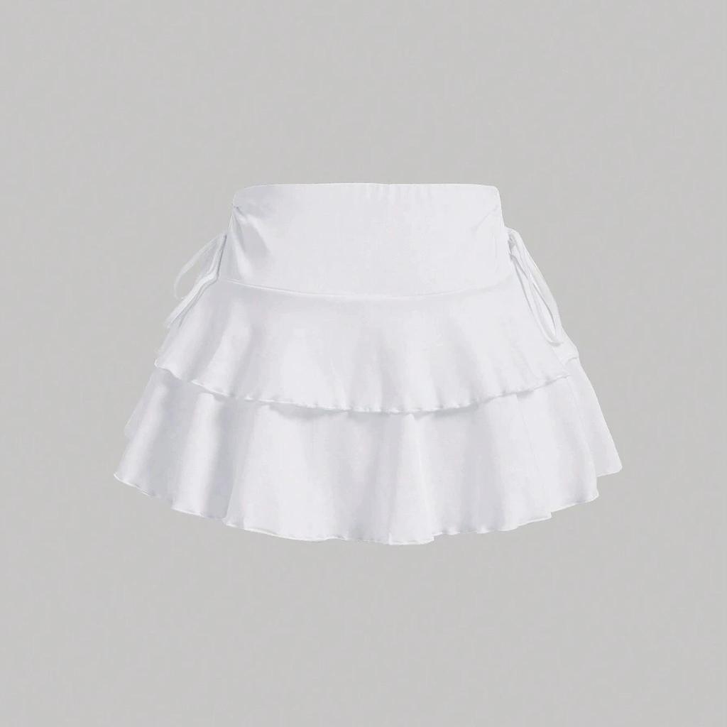 European Y2K Low-Waist Pleated Sports Skirt with Lace-up Design