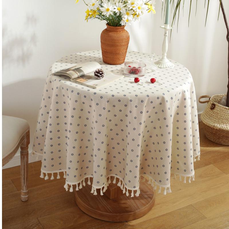 Floral Round Tablecloth Cotton Linen Table Cloth With Tassels For Restaurant, Picnic, Indoor And Table Cover Home Decoration