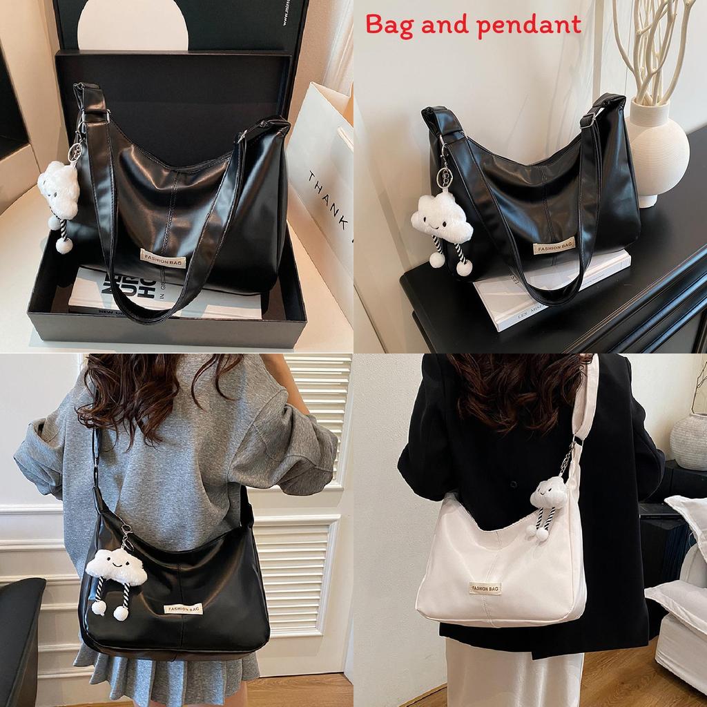 Simple Solid Color Letter Decoration Women Casual Shoulder Bag With Pendant For Daily Use