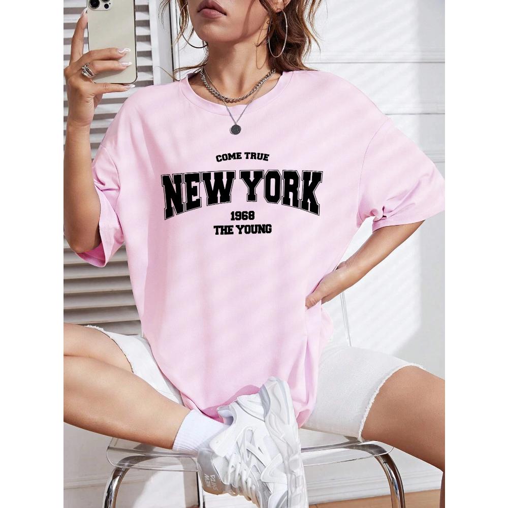 When 1968 The New York Is Young  Woman Tshirts Oversize Daily Tshirts Creativity Streettshirt Individual Casual Clothes
