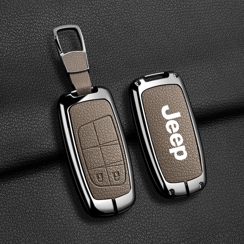 For Jeep High Quality Leather Car Key Case For Jeep Grand Cherokee WK2 KL Wrangler JK Commander Renegade Compass 2018 2022 Ac