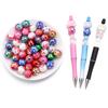 10Pcs 15.5mm Acrylic Plated UV Colored Beads Stripes Star Printed Loose Round Beads For DIY Phone Chain Jewelry Accessories