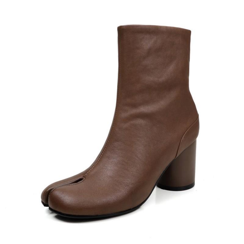 Womens Split Toe Ankle Boots Side Zip Chunky Heel Genuine Leather Short Fashion Footwear