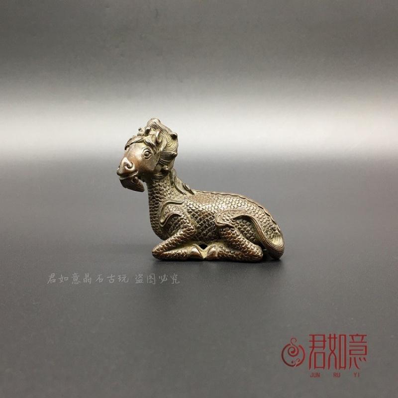 Small Ornament Solid Four-Like Horse Head Dragon Body Tea Pet Sculpture Brass Antique CHINA