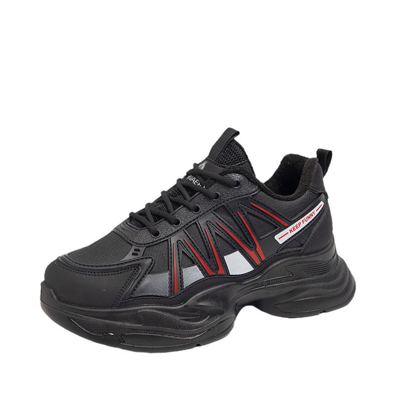 Fashion Women's Shoes Winter Velvet Warm Daily Versatile Dad Shoes Platform Comfortable Casual Spring and Autumn Leather Mesh