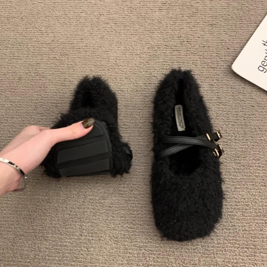 French Cross-buckle with Mary Jane Cotton Shoes for Women's 2025 Autumn and Winter New Models, Comfortable and Versatile Mao Mao Shoes