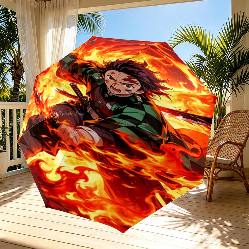 Parapluie Automatique Ouverture Fermeture Impression Demon Slayer, Parapluie Pliable Portable, pour les Trajets Extérieurs, les Voyages en Camping, Cadeau d'Anniversaire Idéal