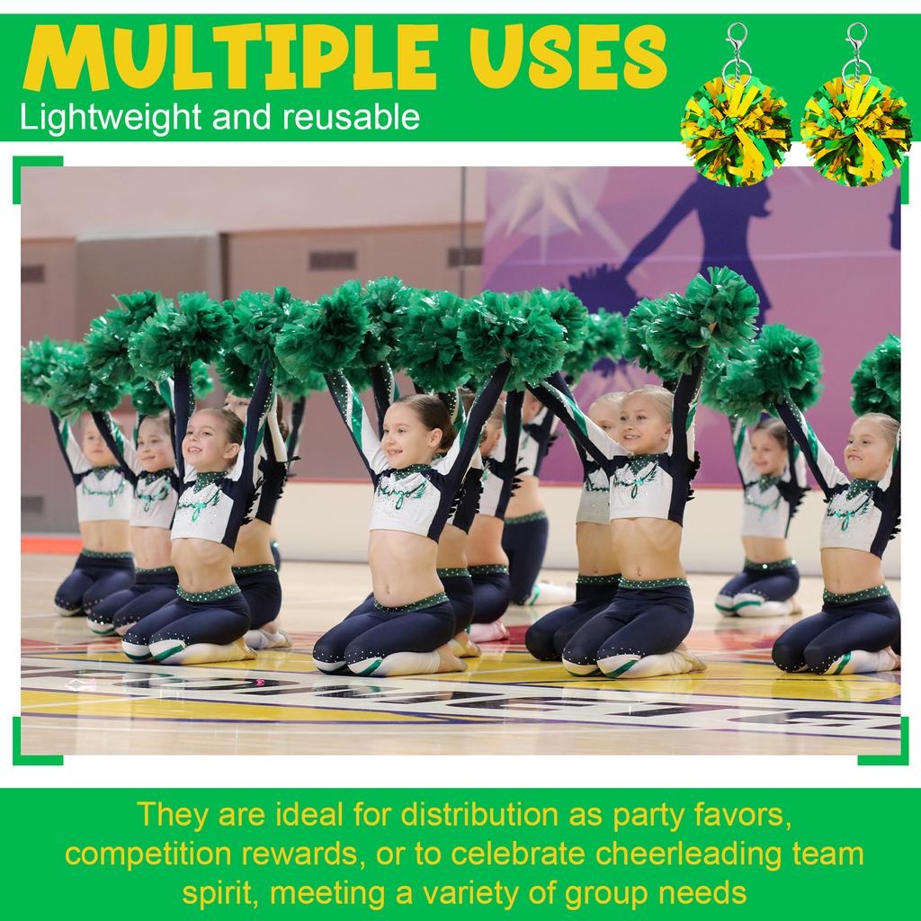 24Pcs Cheer Pom Pom Keychain Cheering Keyring Charm Foil Keychain Cheerleader Gift Plastic Pom Cheer Camp Gift