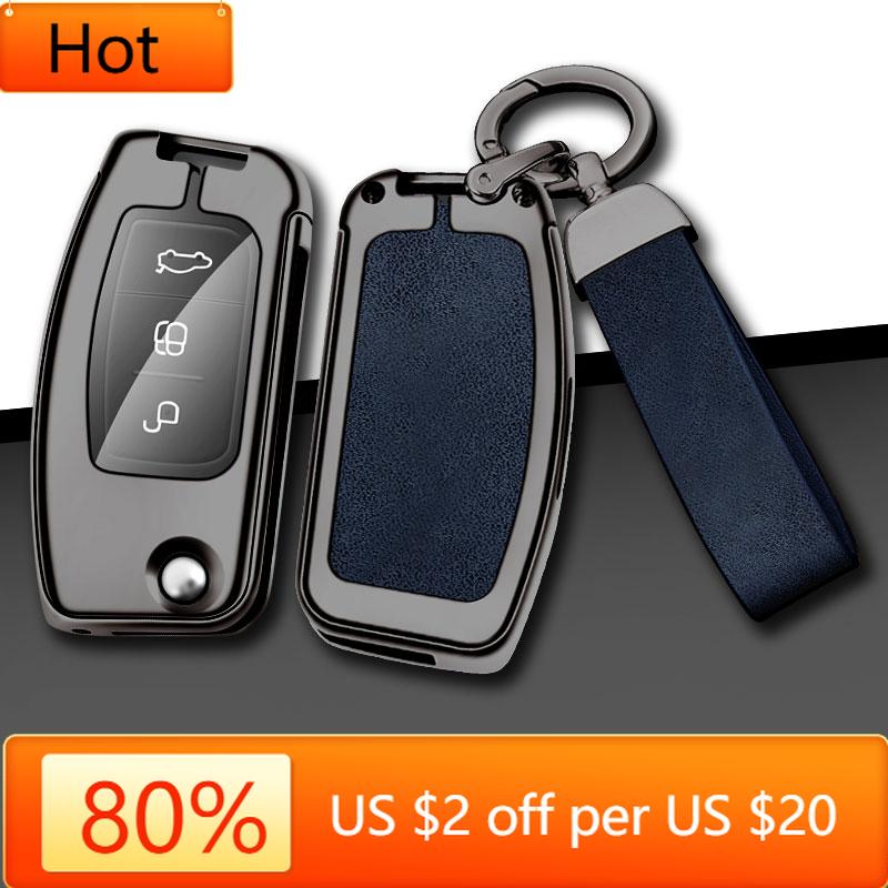 Interior Mouldings Car Metal Key Case Cover Shell For Ford Focus 2 3 Ecosport C-Max S-Max Ka Mondeo Kuga Galaxy Fiesta Keychain