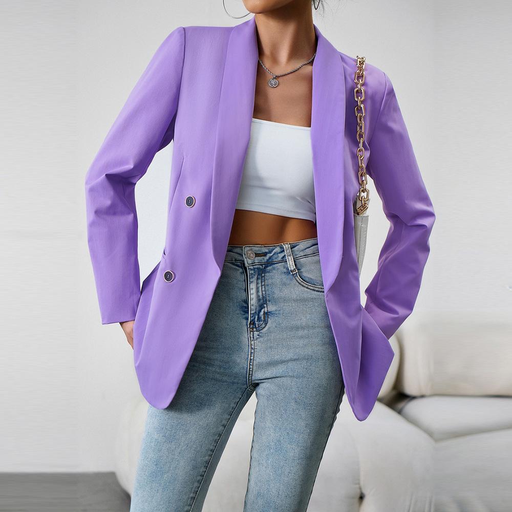 Women's Autumn Winter Solid Color Long Sleeve Casual Button Temperament Commuter Blazer Suit
