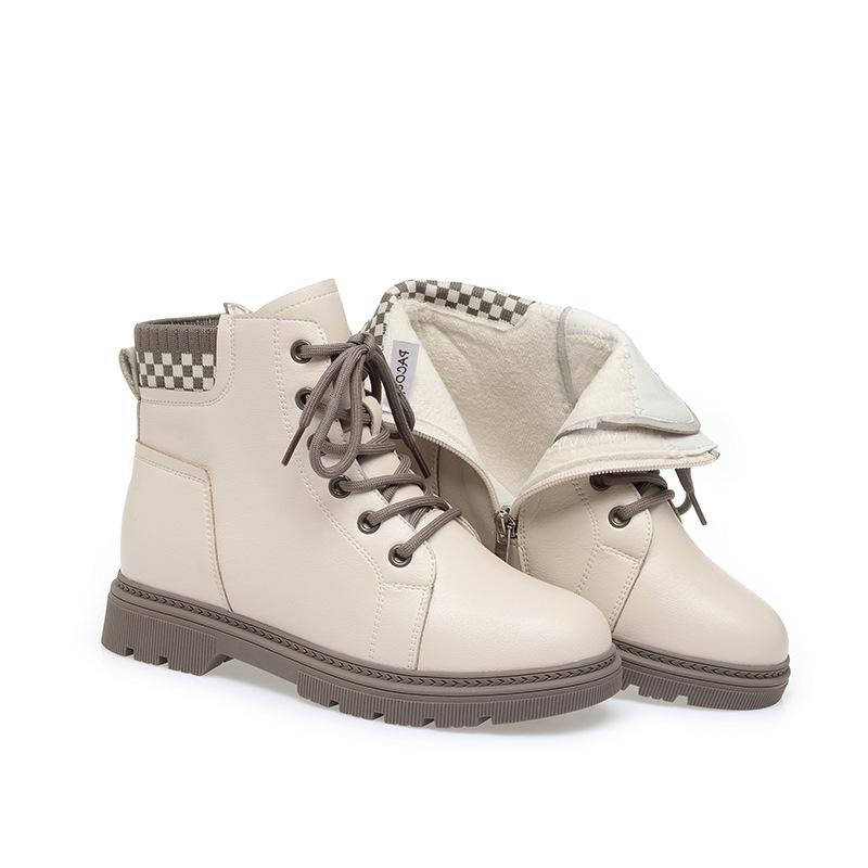 fashion Autumn Winter Warm Soft Leather Thick-Soled Chelsea Martin Boots Fashionable Women Round Toe Zipper Anti-slip Ankle Boots