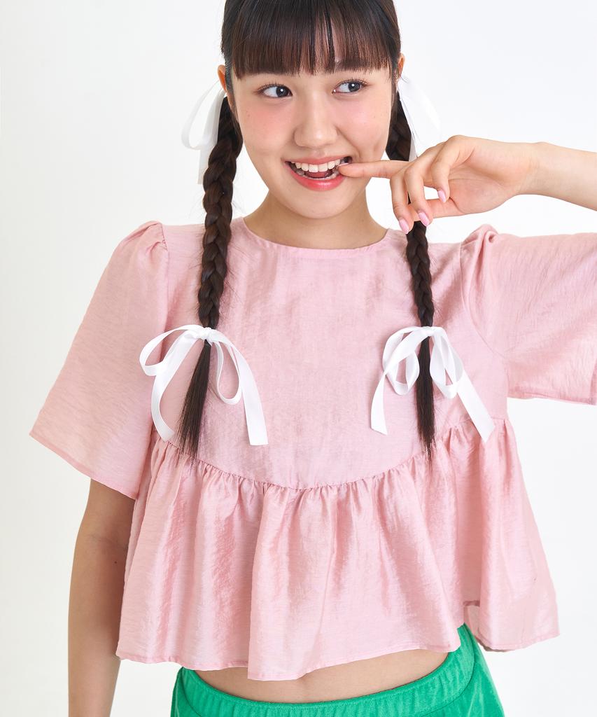 LETTRE DE LE TOILE Wavy Crop Tencel Blouse (Pink)