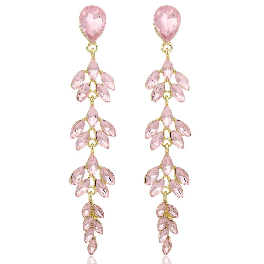 Fashion Gold Plated Leaf Drop Earrings For Women With Crystals Elegant Party Jewelry