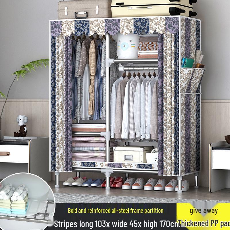 Sturdy All-Steel Cloth Wardrobe: Durable Bedroom Storage Cabinet for Easy Assembly