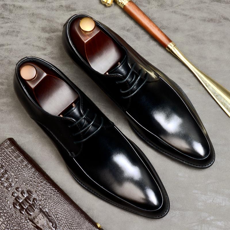 

Мужские кожаные деловые туфли из кожи на шнуровке, низкие, с острым носком, свадебные туфли, мужские формальные туфли 41 чёрный