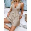 New Women's Solid Color Sleeveless Waist Tie Waist Jumpsuit, Casual Simple Vacation Jumpsuit For Petite