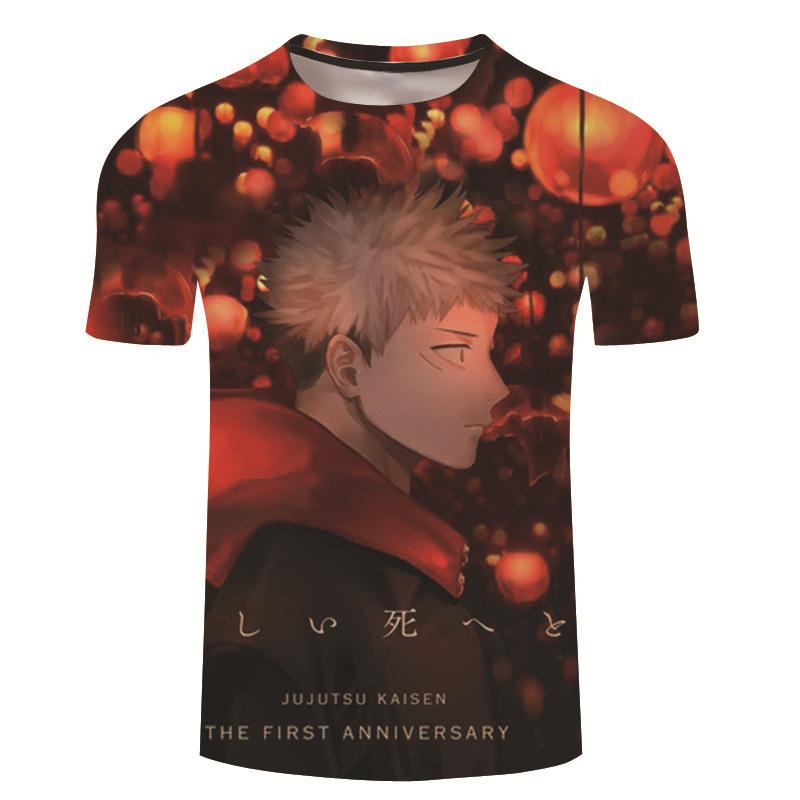 Summer Men's Casual Loose Size Graphic Jujutsu Kaisen Print Round Neck Short Sleeve T-shirt Top