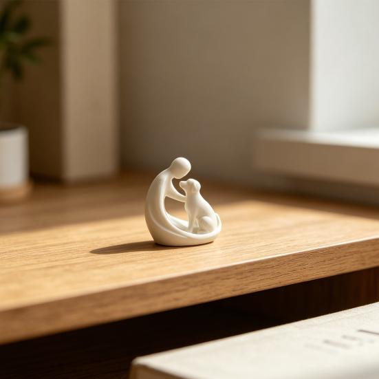 Hund und Besitzer Statue Ornament, Kompakte 3D-gedruckte Skulptur, Nordische minimalistische Schreibtischdekoration für Tierliebhaber Heimhandwerk
