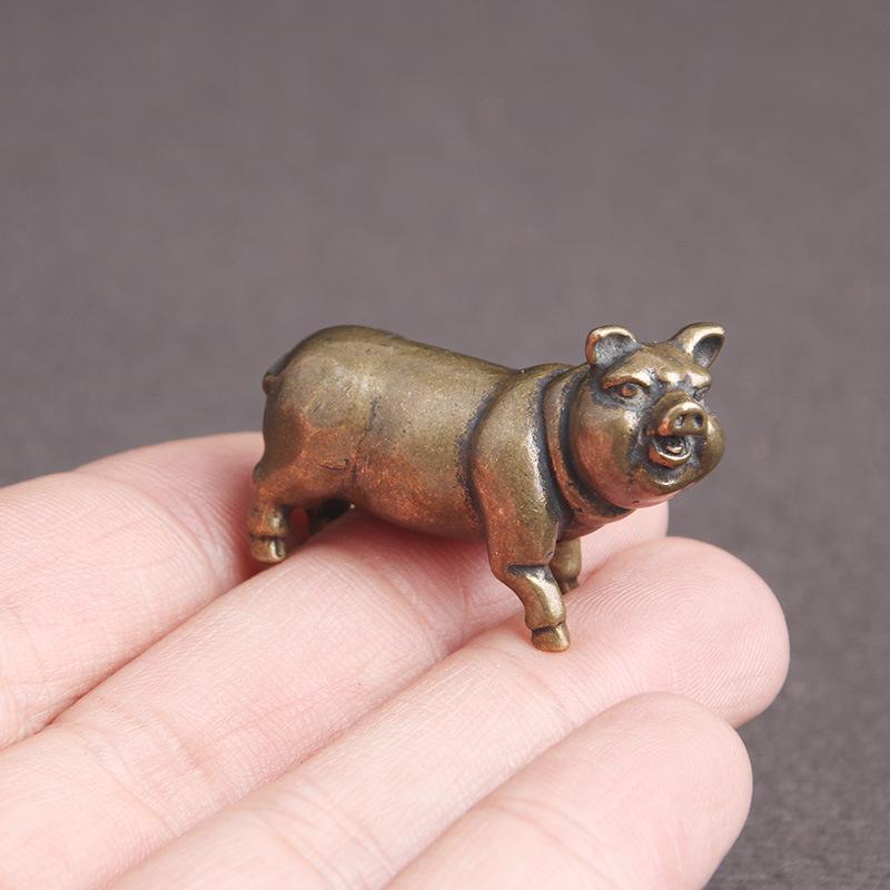 Cute Copper Pig Figurine Lucky Animal Statue Home Decor for Living Room Ornament  Antique Brass Office Desk Decoration Miniature