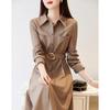 Demana Women's Maillard Style Waist-Cinching Shirt Dress