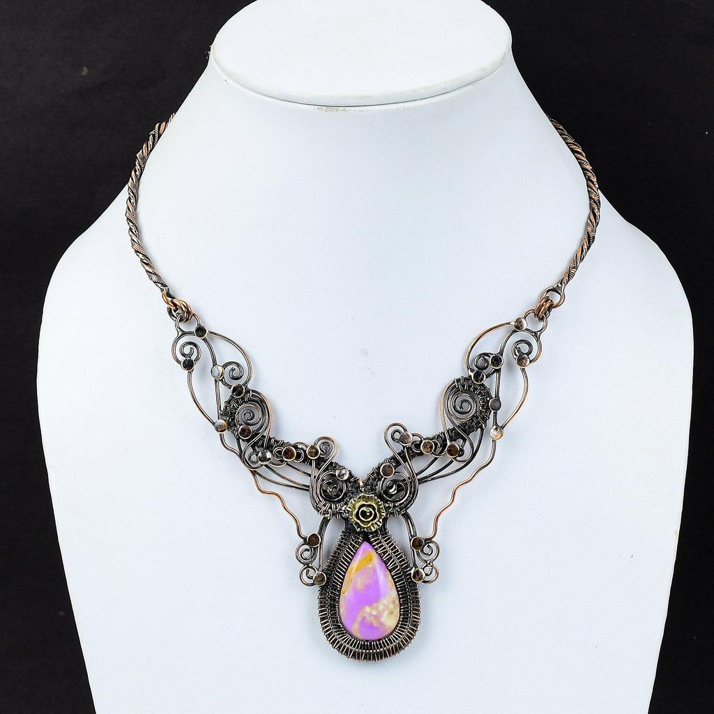 Phosphosiderite Necklace Copper Wire Wrapped Gemstone Necklace Adjustable Necklace Phosphosiderite Copper Jewelry Handmade Necklace For Gift