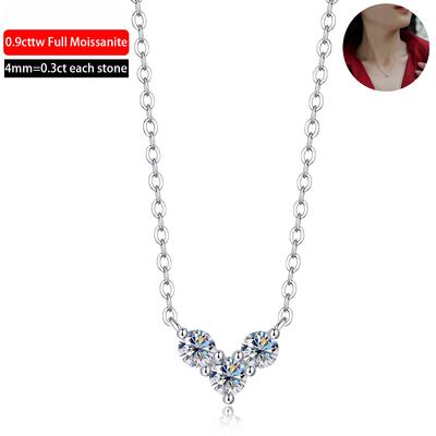 D Color 0.9cttw 3 Stone Real 4mm Full Moissanite Necklace For Women S925 Sterling Silver Pendant Chain Fine Jewelry