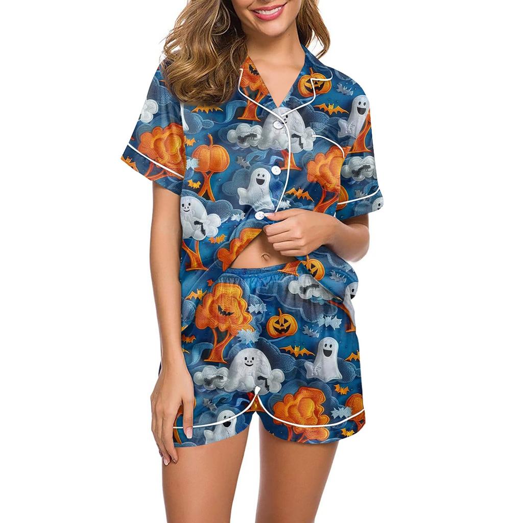 Women's Casual Fashion Halloween Printed Short Sleeve Home Suit