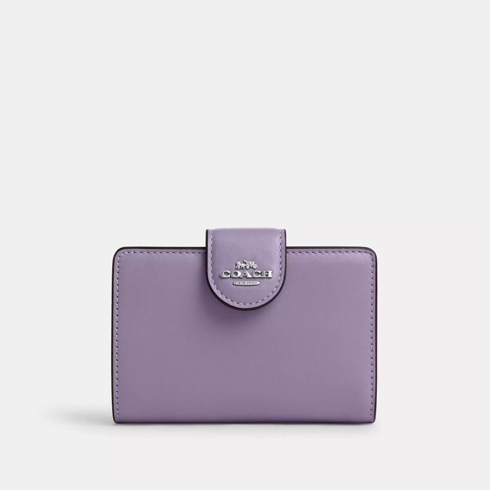 

Угловой кошелек Coach среднего размера на молнии, серебристый, светло-фиолетовый