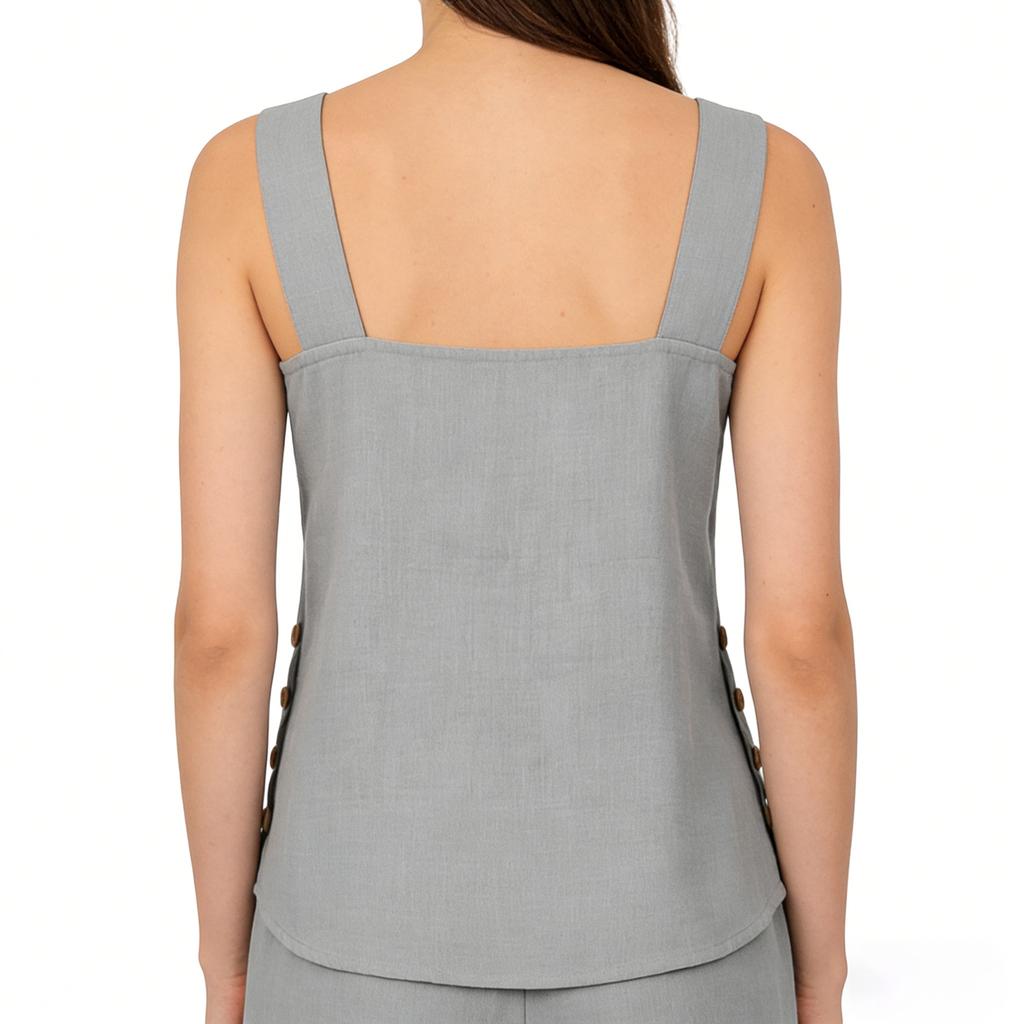Women Summer Casual Tee Sleeveless Shirt Side Button Loose Cotton Linen Tank Tops